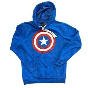 Marvel‎ Hoodie Captain America Adult Small Shield Logo Pullover Blue Sweatshirt